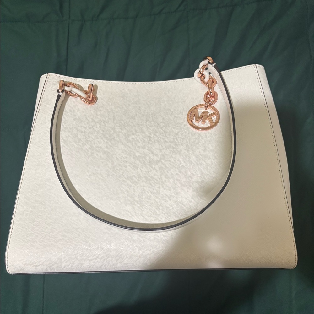 Michael Kors Cream Shoulder Bag with Gold Accents